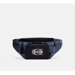 Coach Track Belt  Bag With Plaid Print And Coach Stamp Unisex